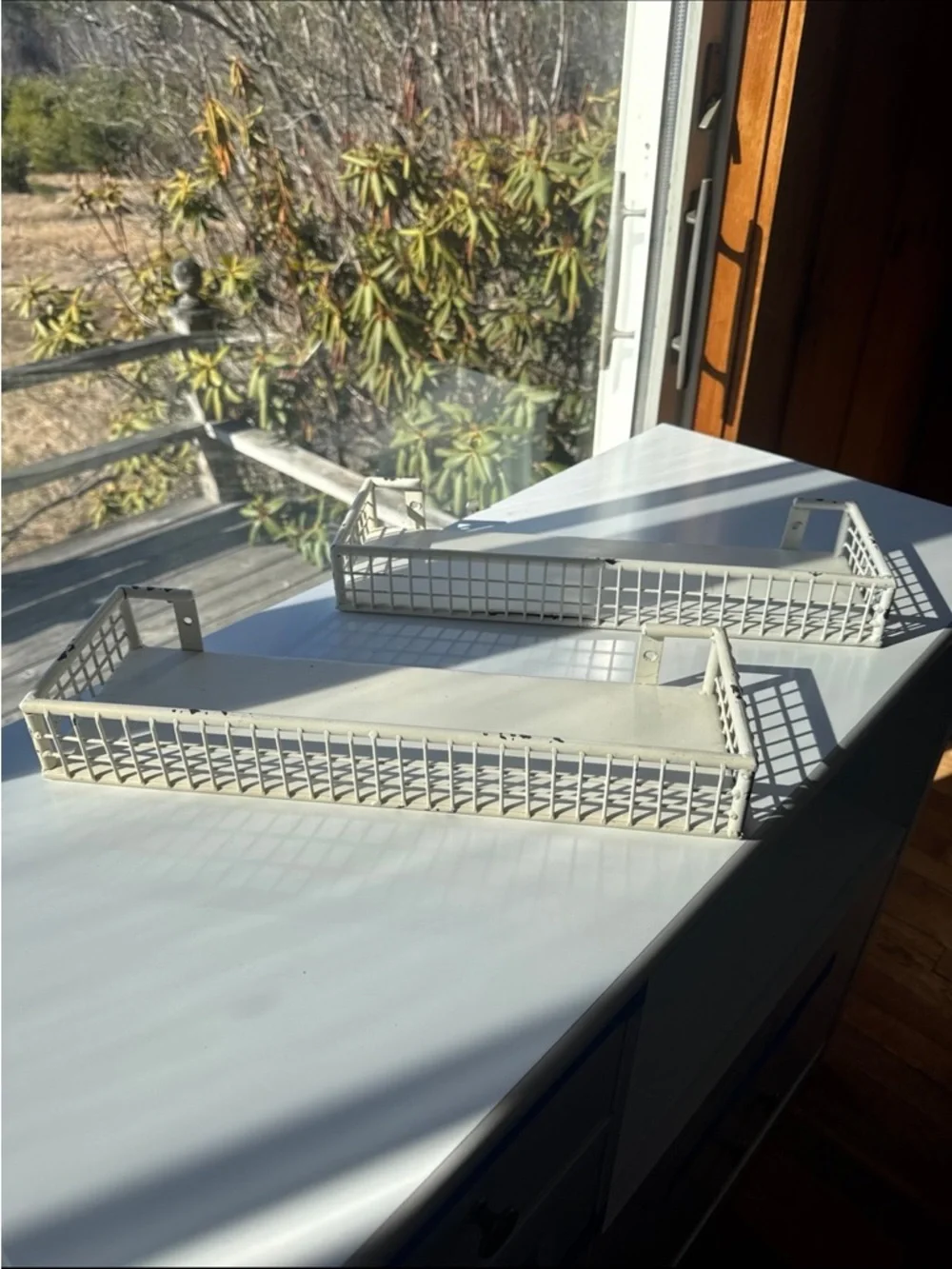 White Metal Wire Shelf Baskets - Set of 2